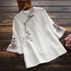 Polo da donna Tang Suit Camicia in cotone e lino con ricamo Camicetta stile nazionale Slim T-shirt da donna Vintage elegante tradizionale Hanfu Top 2023