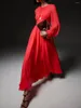 Casual jurken aankomen Red Long Party Dress Women Runway Designer Elegante mouw geplooide Maxi 2023 Zomerkleding