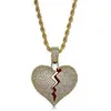 Mode Broken Heart Iced Out Chain Pendant Necklace Statement Gold Color Cubic Zircon Necklace Hip Hop Men's Jewelry Gift