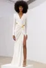 Evening dress Yusuf Al Jasmi white long sleeve crossed high waist sexy dress zuhair Muradkin Kardashian Kelly Jenner