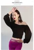 Stage Wear Belly Dance Top Square Collar Rhinestones Pleated Long Sleeve Female Practice Clothing Oriental Performance Shirt