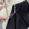 Il lavoro veste la gonna a pieghe della gonna a pieghe del blazer della catena del diamante brillante uniforme nera della ragazza alla moda