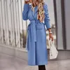 Misto Lana da donna 2023 Autunno Inverno Lungo Cappotto Femminile Risvolto Manica Solido Giacca A Vento Coreano Con Cintura Trench Signore Outwear