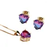 Collier boucles d'oreilles ensemble Funmode Design de mode multicolore coeur forme pendentif boucle d'oreille pour femmes Broche Femme Bijoux en gros FS69