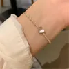 Charm Bracelets Korean Style Simple Luxury Crystal Heart Shape Women's Gold Color Open Bracelet Accessories Party Female Jewelry