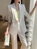 Women's Two Piece Pants Spring Women Suits Office White Blazer Pantsuit Elegant Casual Loose Jackets Wide Leg Trousers 2 Pcs Set Female