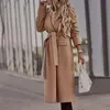 Frauen Wolle Blends 2023 Herbst Winter Langen Mantel Weibliche Revers Hülse Feste Windjacke Koreanische Belted Trench Damen Outwear