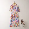 여름 멀티 컬러 플로럴 프린트 드레스 1/2 반 소매 둥근 목마 미디 캐주얼 드레스 S3W110511