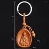 Schlüsselanhänger Glück Holzschnitzerei Buddha Anhänger Schlüsselbund Schmuck Schnalle Unisex Chinesischer Schlüsselring für Autotasche Großhandel