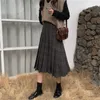 Skirts Autumn Winter Plaid Wool Skirt High Waist Female Elegant Midi Pleated Feminino Oversized 3XL4XL Women A-line