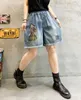 Women's Shorts 2023Women Denim Summer Office Lady Style Cartoon Embroidery Washed Bleached Patchwork Female Tide Jeans
