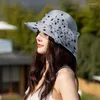 Baskar garn dot blommor dekorer hink hatt sommar camping anti-uv fiskare hattar för äldre damer breda rist solproof