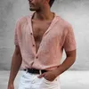 Männer Polos Gentleman Solide Gestrickte Strickjacke Shirts 2023 Frühling Sommer Hemd Kurzarm Sexy V-ausschnitt Tasten Baumwolle Kleidung