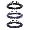 Strand 3 Pcs / set Rose Bleu Opale Perles BraceletBangle Pour Femmes Et Fille Naturel Lave Agate Pierre Bracelet Ensemble Couple Bijoux Cadeau De Noël