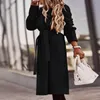 Misto Lana da donna 2023 Autunno Inverno Lungo Cappotto Femminile Risvolto Manica Solido Giacca A Vento Coreano Con Cintura Trench Signore Outwear