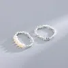 女性のための新しいシンプルな不規則な銀天然淡水真珠のリング弾性結婚指輪