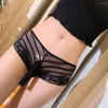 Slip évider Lingerie hommes dentelle soyeuse Bandage tongs Sexy Sissy maille slips poche culotte Jackstrap taille basse élastique