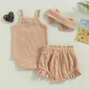 Clothing Sets Baby Girls 3Pcs Summer Outfits Sleeveless Waffle Knit Romper Shorts Headband Set