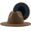 Unisex faux ull khaki med svart lapptäcke panama jazz hatt filt fedora hattar kvinnor män bred platt grim parti vit grön bowler cow254c