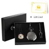 Pocket Watches Retro Vintage Black Design Watch Gift Set Quartz Necklace Chain Accessories Pendant Clock Gifts Box For Men Women