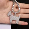 Pendentif Colliers DZ Brillant À La Mode Chèvre Animal Collier Charmes Pour Hommes Femmes Or Argent Couleur Cubique Zircon Hip Hop Bijoux Cadeaux