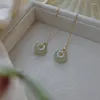 Boucles d'oreilles pendantes couleur argent Hetian Jade rétro tempérament goutte français romantique mariage anniversaire bijoux