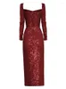 Casual Dresses Womens Sexy Long Sleeve Sequins Glitter BodyCon Sparkly Club Night Party Midi Dress Runway Fashion 2023