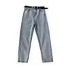 Women's Jeans Spring High Waist Women Fashion Harem Pants Ankle-Length Stretch With Belt StreetwearWomen's