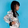 Kurtki wiosna jesienna streetwear unisex srebrna kurtka scena spektaklu noszenie Paillette Hip Hop Dance Coat Kids for Girl