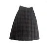 Skirts Autumn Winter Plaid Wool Skirt High Waist Female Elegant Midi Pleated Feminino Oversized 3XL4XL Women A-line