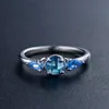 Anillo azul de tres piedras para Pandora 925 Conjunto de joyas de boda de plata esterlina Anillos de diseñador para mujeres Hermanas Regalo Anillo de diamantes de cristal con caja original