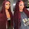 99J Curly Lace Front Wig Human Hair 13x4 Deep Wave frontaal rood 150% transparant gekleurd voor vrouwen