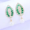 Dangle Earrings Siscathy 2023 Luxury Cubic Zirconia Leaves for Women Fashion Pearl Crystal Hange Earing Party Jewelry Accessory
