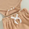 Clothing Sets Baby Girls 3Pcs Summer Outfits Sleeveless Waffle Knit Romper Shorts Headband Set