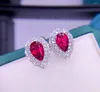 Boucles d'oreilles à tige E708 bijoux fins véritable or rose 18 carats tourmaline rouge 2.2ct goutte de pierres précieuses pour les femmes