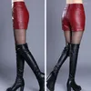 Dames shorts Red High Taille Leather Overe Vrouwen Spring Summer Fashion Multi Button Zipper PU Korte broek Vrouw sexy zwart