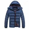 Męskie Down 2023 Mężczyźni Zimowe płaszcze płaszcze Ochłotanie Bawełniane z kaptury Wadded Grube ciepłe odzież wierzchnią swobodne parki męskie