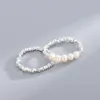 New Simple Irregular Silver Natural Freshwater Pearl Rings For Women Elastic Wedding Engagement Ring