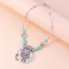 Anhänger Halsketten Ethnische Türkis Blume Für Frauen Retro Silber Farbe Tier Elefant Halskette Mädchen Party Urlaub Schmuck Geschenk