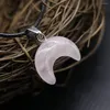 Pendant Necklaces Natural Pink Crystal Semi-precious Stones Horn Crescent C Shape Leather Rope Necklace DIY Ladies Jewelry Gift