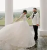 Vestido de novia de princesa de encaje de cuello alto 2023 elegante manga larga jardín Iglesia vestidos de boda una línea de tul espalda abierta Boho novia blanco vestidos de novia robe de mariee