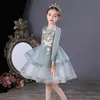 Girl Dresses Girl's Baby Princess Floral Embroidery Layered Dress Long Sleeve Child Vintage Cake Tulle Vestido Wedding Birthday Frocks 3-14Y