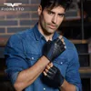 genuine Leather Fingerless Gloves Male Half Finger Driving Moto Gloves Patchwork Serpentine Glove260r