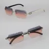 Model Designer vierkante randloze zonnebrillen voor vrouw Originele zwarte mix witte buffelhoorn zonnebril Luxe mannelijke en vrouwelijke diamant gesneden zwart en witte zonnebril