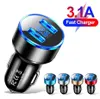 Универсальный светодиодный дисплей Dual Ports Car Charger 3.1a 12W Зарядные устройства для iPhone 12 13 14 Samsung Huawei Plabt PC с розничной коробкой