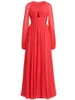 Casual jurken aankomen Red Long Party Dress Women Runway Designer Elegante mouw geplooide Maxi 2023 Zomerkleding