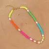 Kedjor go2boho sötvatten pärlor choker polymer lera pärlor halsband för kvinnor smycken real pärla heishi halsband rostfritt stål lås