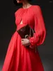 Casual jurken aankomen Red Long Party Dress Women Runway Designer Elegante mouw geplooide Maxi 2023 Zomerkleding