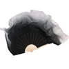 Scene Wear Black White Silk Fan Veils 1Pair Kvinnor Stor färgglada flödande dansfladder Veil Handfärgad mage