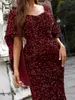 Casual Dresses Missord Women Sequins Evening Sweetheart Neck Flowy Sleeves Mermaid Hem Maxi Dress Cocktail Party Formal